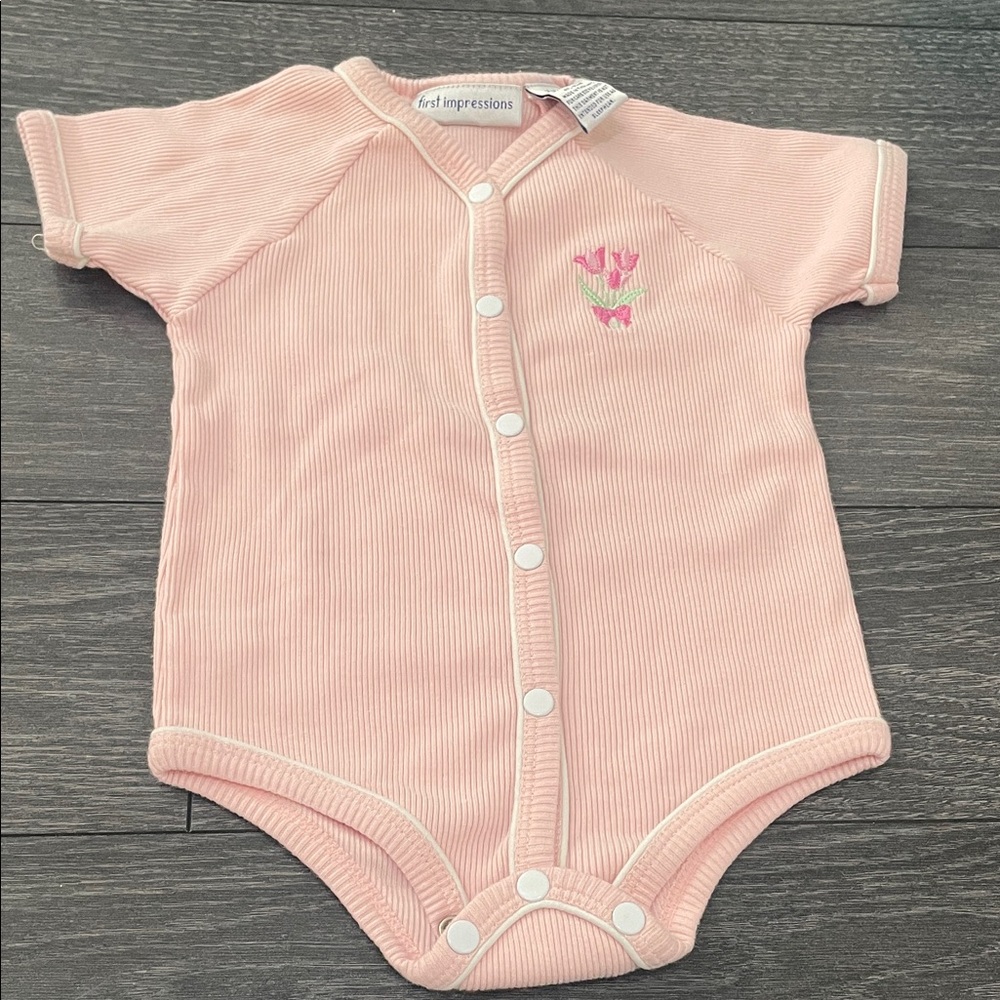First Impressions Light Pink Tulip Ribbed Snap-Front One-Piece